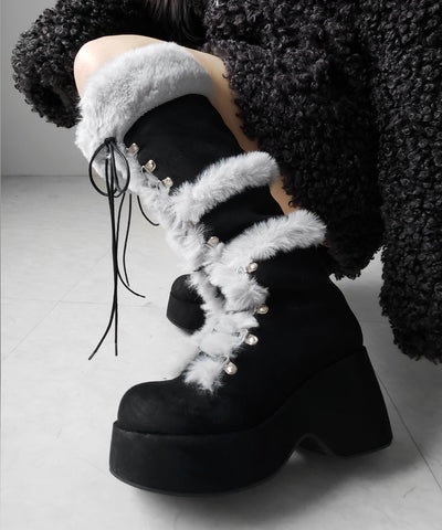 厚底レースアップムートンロングブーツ ／ platform laceup mouton long boots