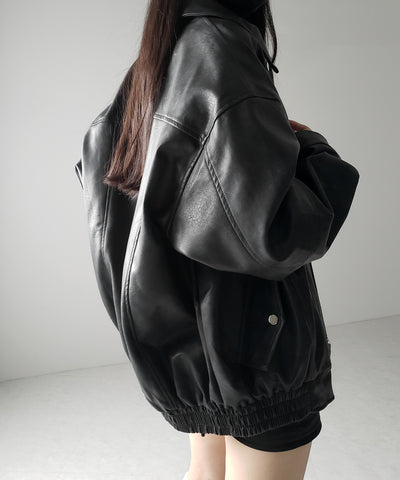 【 ２color 】ヴィンテージライクオーバーフェイクレザーブルゾン ／ vintage like over fake leather blouson