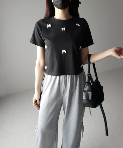 【 ４color 】ミニリボンバレエコアクロップドＴ ／ mini ribbon ballet core cropped Tee