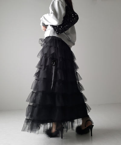 【 ４color 】ストラップリボンバレエコアチュールスカート ／strap ribbon ballet core tulle skirt