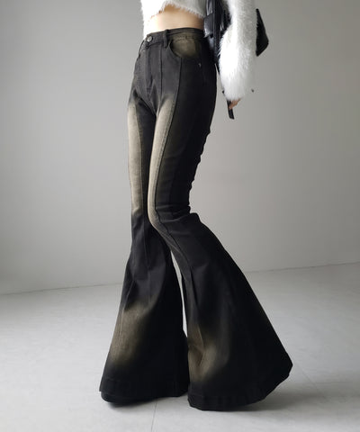 【４size 】ヴィンテージライクストレッチブラックフレアデニム ／ vintage like stretch black flare denim