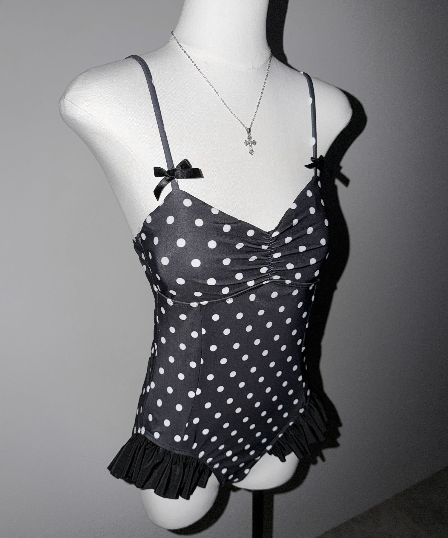【 レディース水着 】ドットリボンフリルワンピース水着 ／ Dot ribbon frill onepiece swimwear