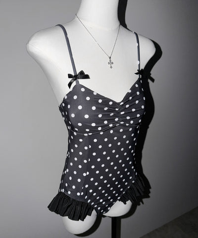 【 レディース水着 】ドットリボンフリルワンピース水着 ／ Dot ribbon frill onepiece swimwear
