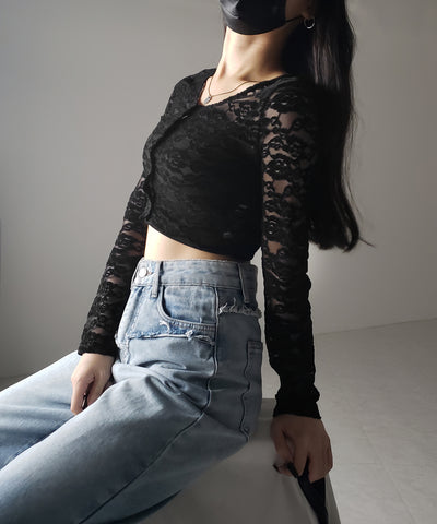 【 ２color 】ベロアレースショートカーディガン ／ velour lace short cardigan