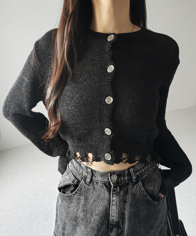 【 ３color 】ダメージシアーニットショートカーディガン ／ damage sheer knit short cardigan