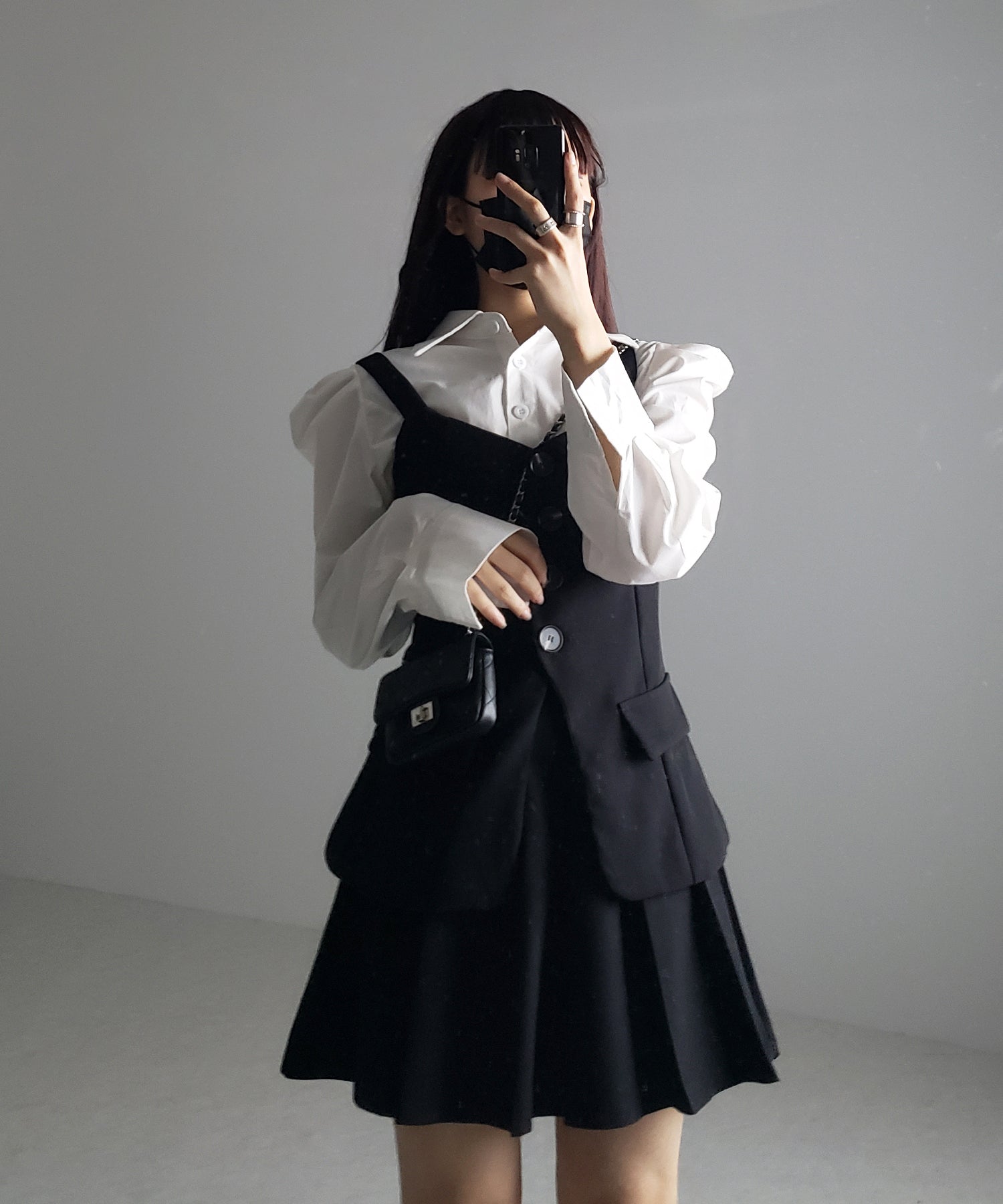 【 ３点セットアップ 】ショートシャツ＆プリーツミニスカート＆キャミビスチェ SET