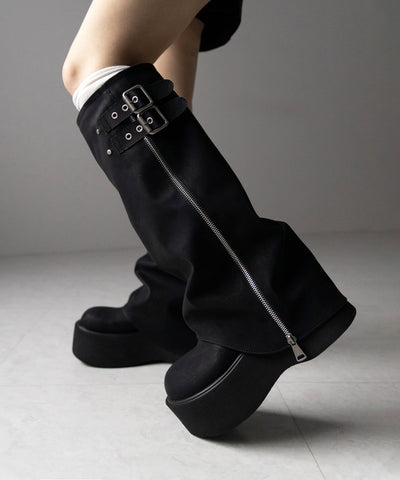 【 ２color 】ベルテッドヴィンテージ厚底カバーロングブーツ ／belted vintage platform cover long boots