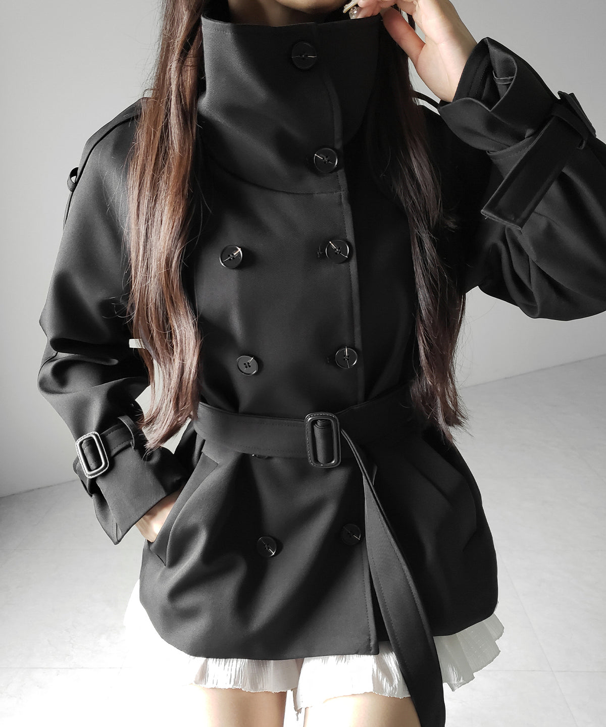 ２WAYスタンドカラーミドルトレンチコート ／ 2WAY stand collar middle trench coat