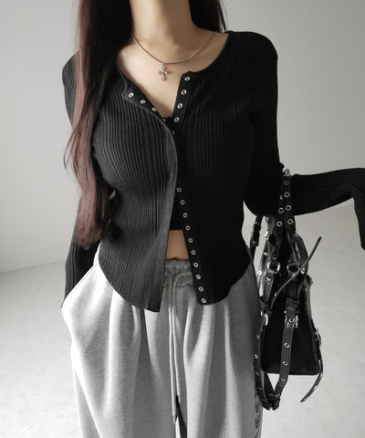【 ３color 】スナップボタンリブニットスリムカーディガン ／ snap button rib knit slim cardigan