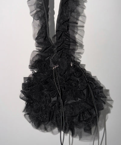 チュールフリル巾着ミニショルダーバッグ／ tulle frill drawstring mini shoulder bag