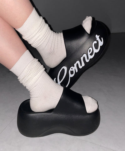 レタリングロゴ厚底スライドサンダル ／ lettering logo platform slide sandals