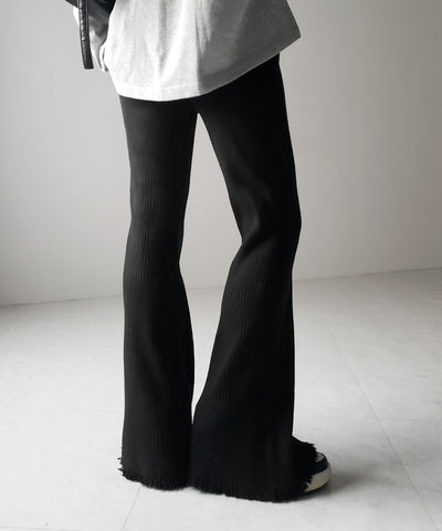 【 ２color 】フリンジリブニットフレアパンツ ／ fringe lib knit flare pants