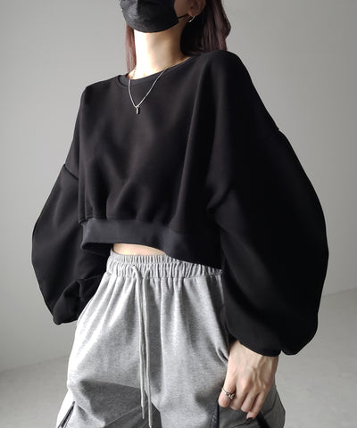 【 ３color 】ボリュームスリーブショート丈スウェット