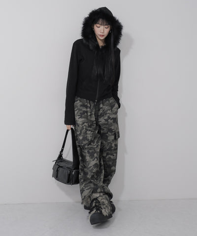 【 ３color 】ファーフードジップアップパーカー ／ fur zipup hoodie