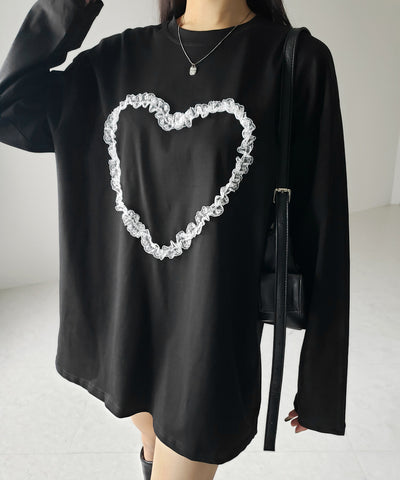 【 ３color 】ハートレースビッグロンＴ ／ heart lace BIG long sleeve T-shirt