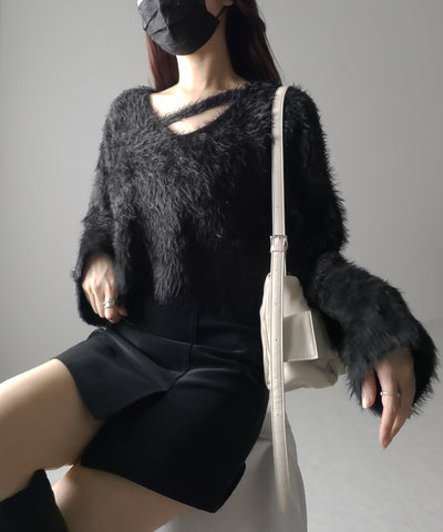 【 7color 】カットアウトショートシャギーニット