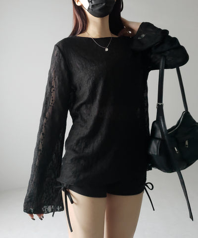 【 ２color 】ワイドスリーブオーバーシアーレーストップス ／ wide sleeve over sheer lace tops