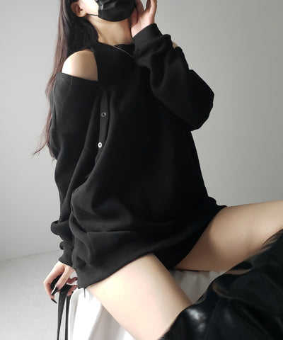 【 ３color 】オープンショルダーカットアウトオーバースウェット ／ open shoulder cutout over sweat