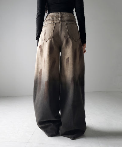 【 ２color ／ ４size 】ヴィンテージペイントグラデーションワイドデニムパンツ ／ vintage paint gradation wide denim pants