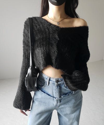【 ３color 】ショートシャギーリブニットカーディガン ／ short shaggy lib knit cardigan