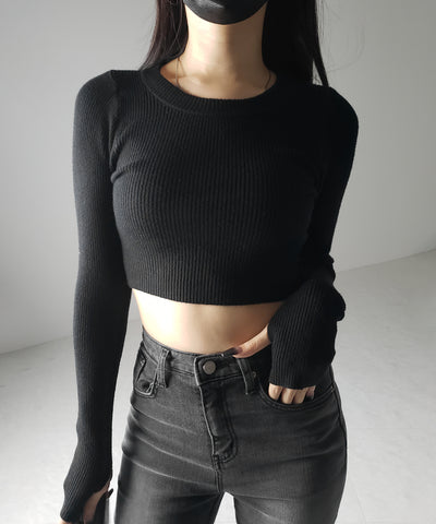 【 ３color 】BASIC ショートリブニットトップス　／ BASIC SHORT LIB KNIT TOPS