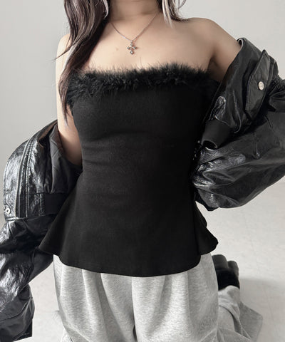 フェイクファーペプラムベアトップス / fake fur peplum bare tops