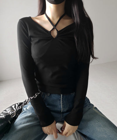 【 ３WAY 】クロスストラップリボンギャザーカットソートップス ／ cross strap ribbon gather cutsew tops