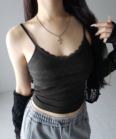 【 ３color 】ダブルレース切替リブキャミソール ／ double lace switching ribbed camisole
