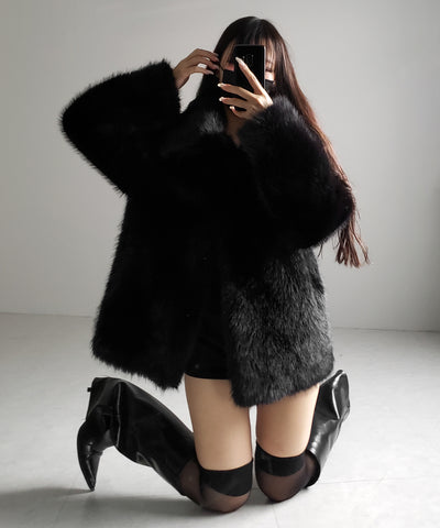 【 ５color 】フェイクファーボリュームミドルコート ／ fake fur volume middle coat