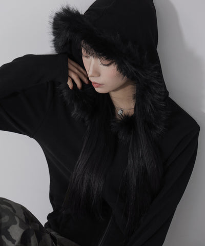 【 ３color 】ファーフードジップアップパーカー ／ fur zipup hoodie