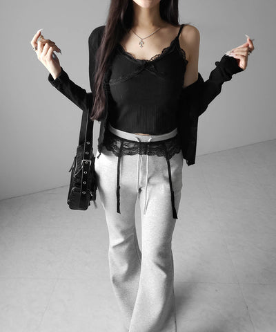 【 ２点セット 】レースドッキングリブキャミソール ＋ カーディガンセット ／ lace docking lib camisole + cardigan SET