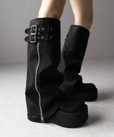 【 ２color 】ベルテッドヴィンテージ厚底カバーロングブーツ ／belted vintage platform cover long boots