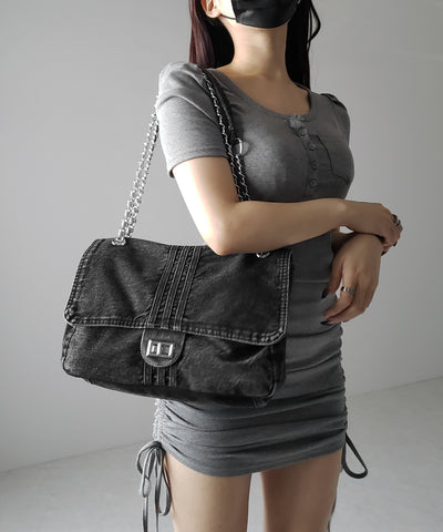 【 ２color 】センターラインウォッシュデニムショルダーバッグ ／ centerline washed denim shoulder bag