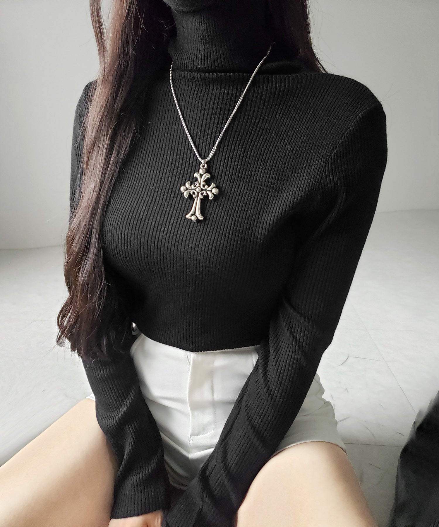 ハイネックスリムリブニットトップス ／ highneck slim lib knit tops