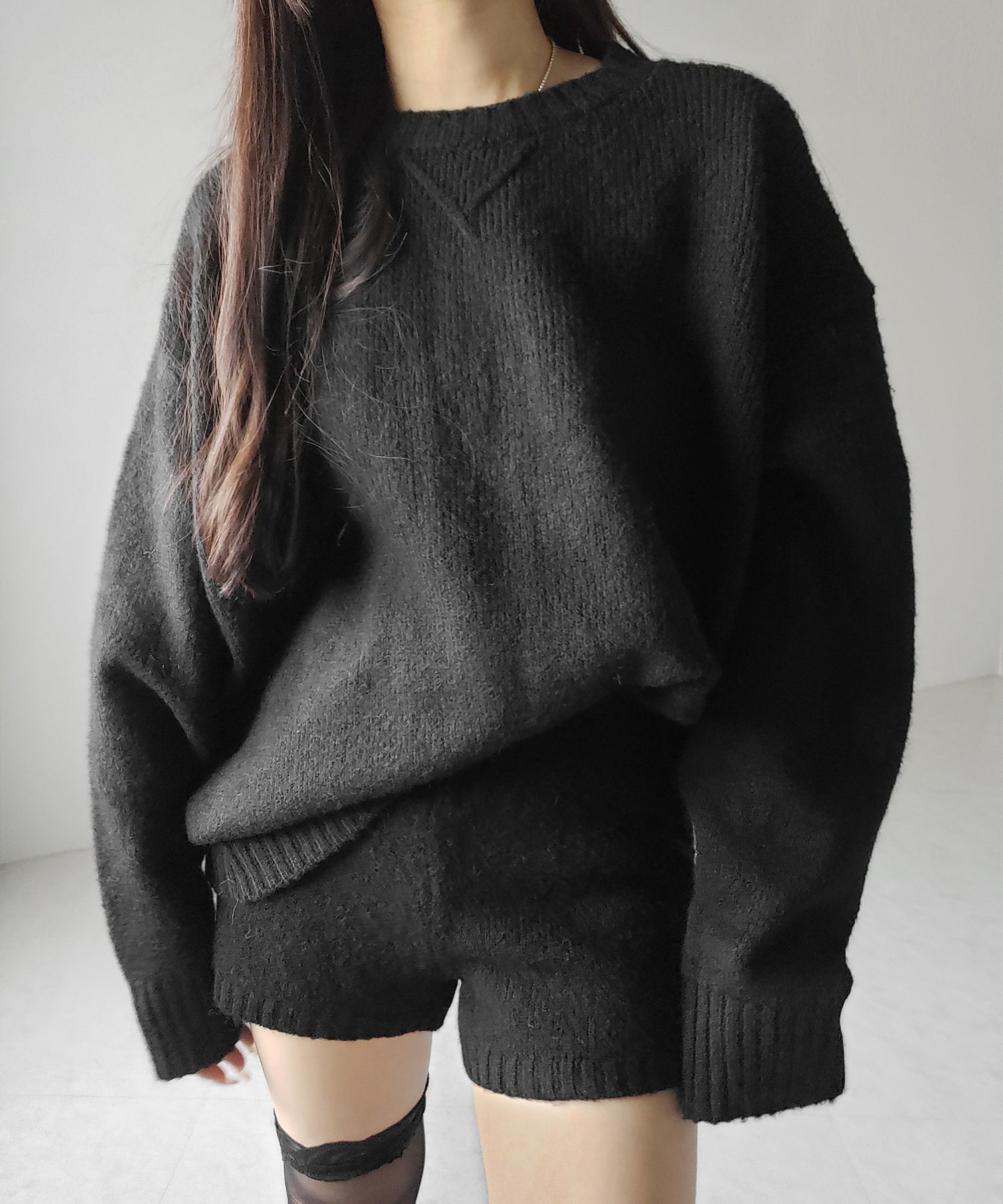 【 ニットセットアップ 】フラッフィーオーバーサイズニット ＋ ニットショートパンツ SET ／ fluffy over size knit + knit short pants SET