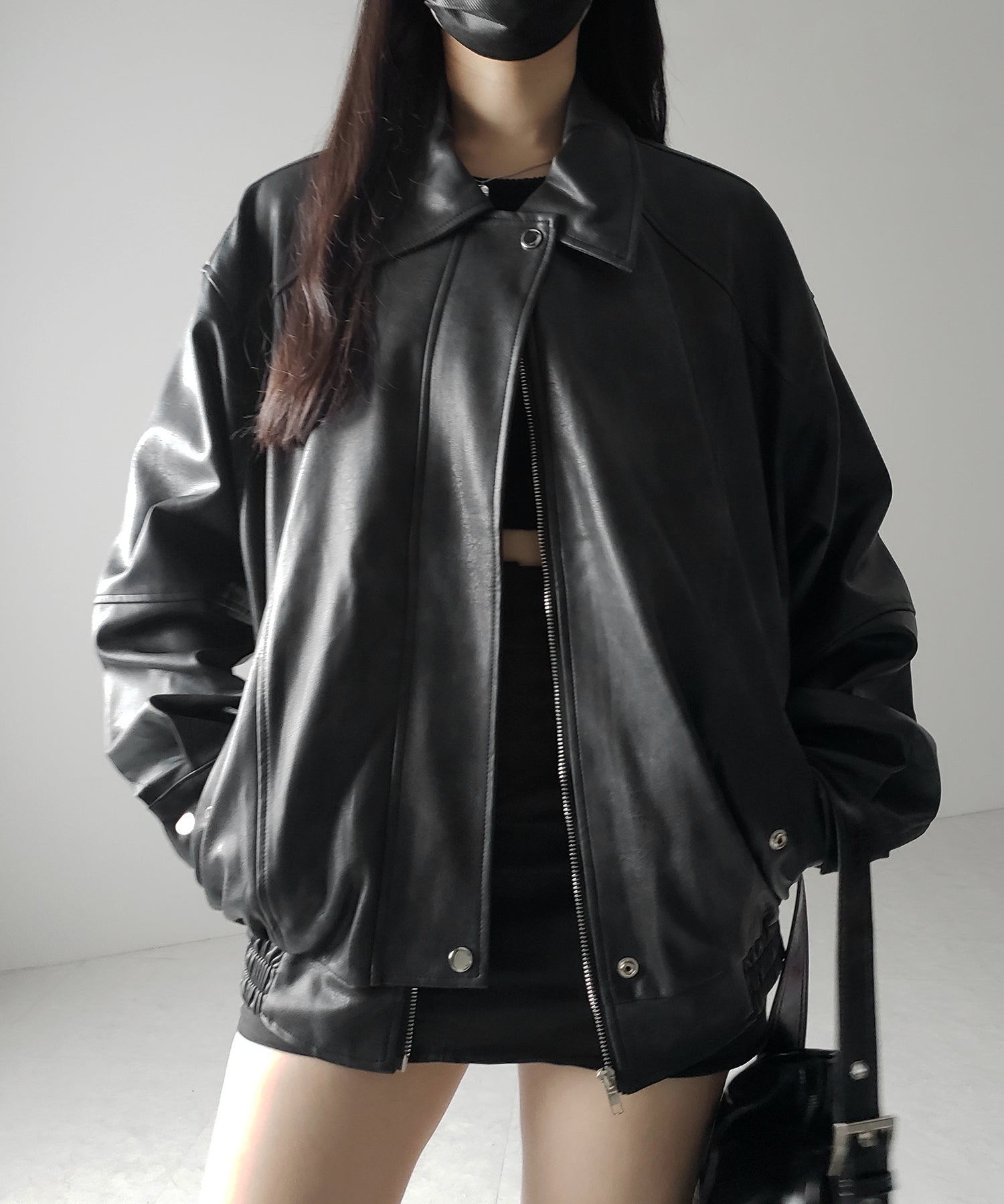 【 ２color 】ヴィンテージライクオーバーフェイクレザーブルゾン ／ vintage like over fake leather blouson