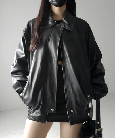 【 ２color 】ヴィンテージライクオーバーフェイクレザーブルゾン ／ vintage like over fake leather blouson