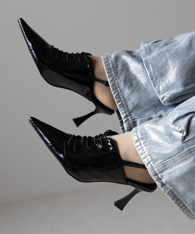【 ３color 】ポインテッドトゥレースアップスニーカーミュール ／ pointed toe lace up sneaker mules