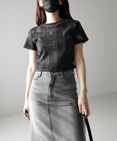 【 ３color 】ヴィンテージプリントクロップドリブＴシャツ ／ vintage print cropped lib Tee