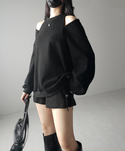 【 ３color 】オープンショルダーカットアウトオーバースウェット ／ open shoulder cutout over sweat