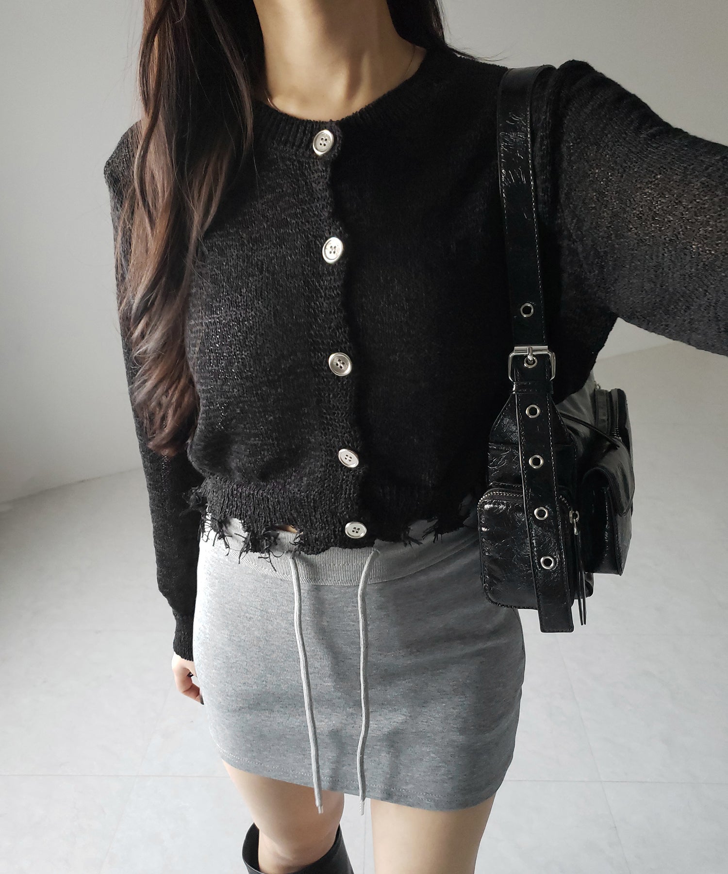 【 ３color 】ダメージシアーニットショートカーディガン ／ damage sheer knit short cardigan