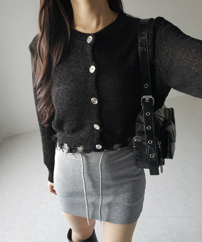 【 ３color 】ダメージシアーニットショートカーディガン ／ damage sheer knit short cardigan