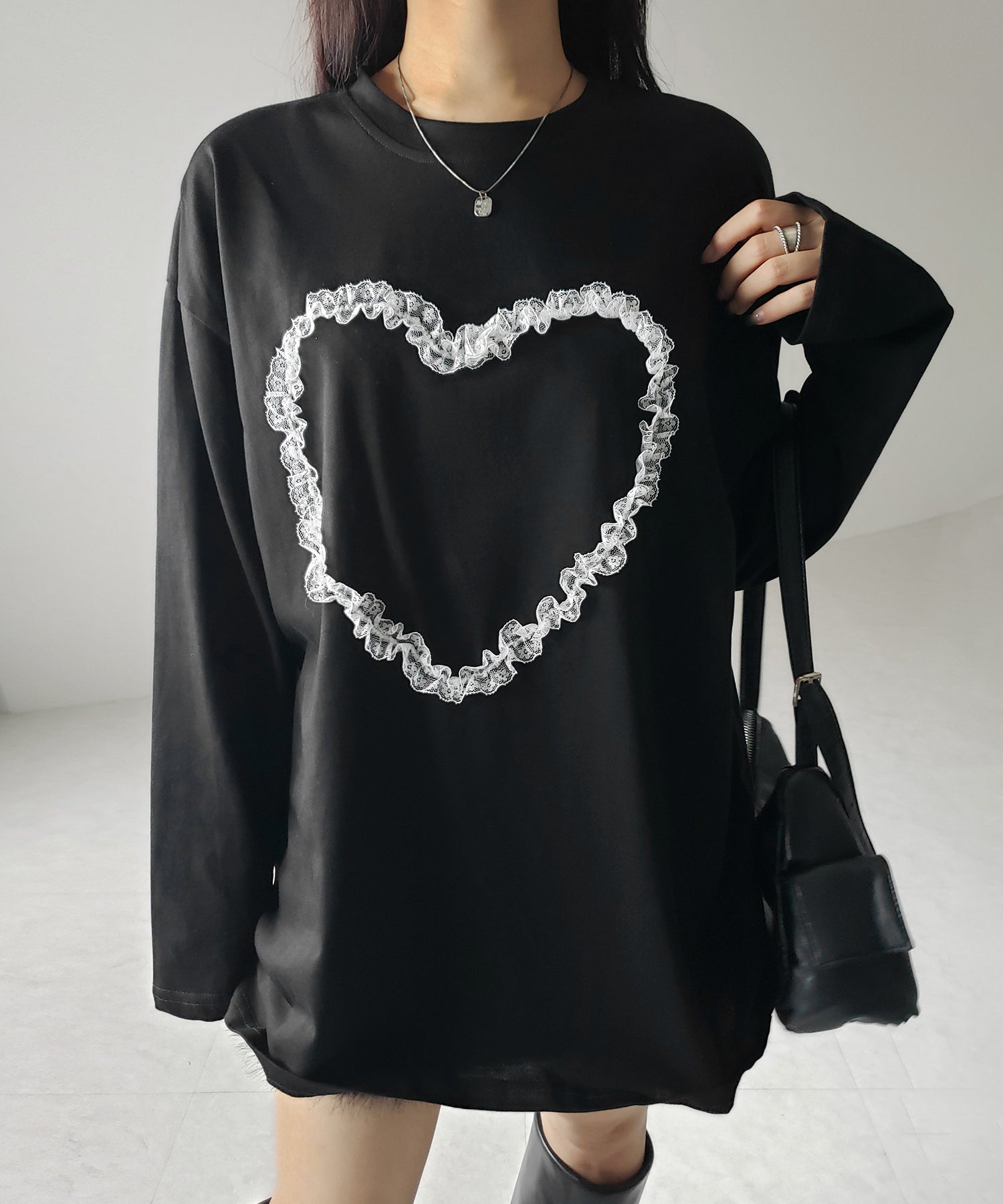 【 ３color 】ハートレースビッグロンＴ ／ heart lace BIG long sleeve T-shirt