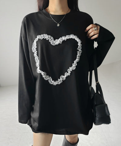 【 ３color 】ハートレースビッグロンＴ ／ heart lace BIG long sleeve T-shirt