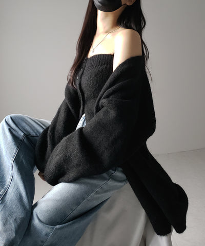 【 ２点セット 】ニットボタンビスチェ ＋ロングカーディガンセット ／ knit button bustier + long cardigan set