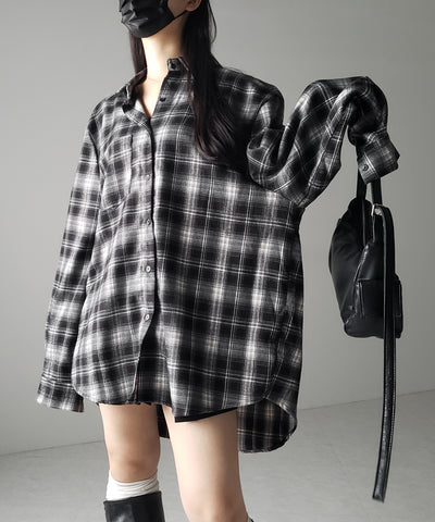 ビッグシルエットブラックチェックネルシャツ ／ big silhouette black check flannel shirt