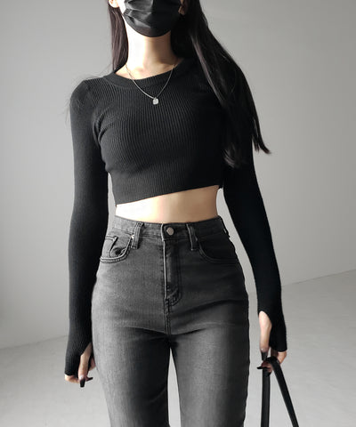 【 ３color 】BASIC ショートリブニットトップス　／ BASIC SHORT LIB KNIT TOPS