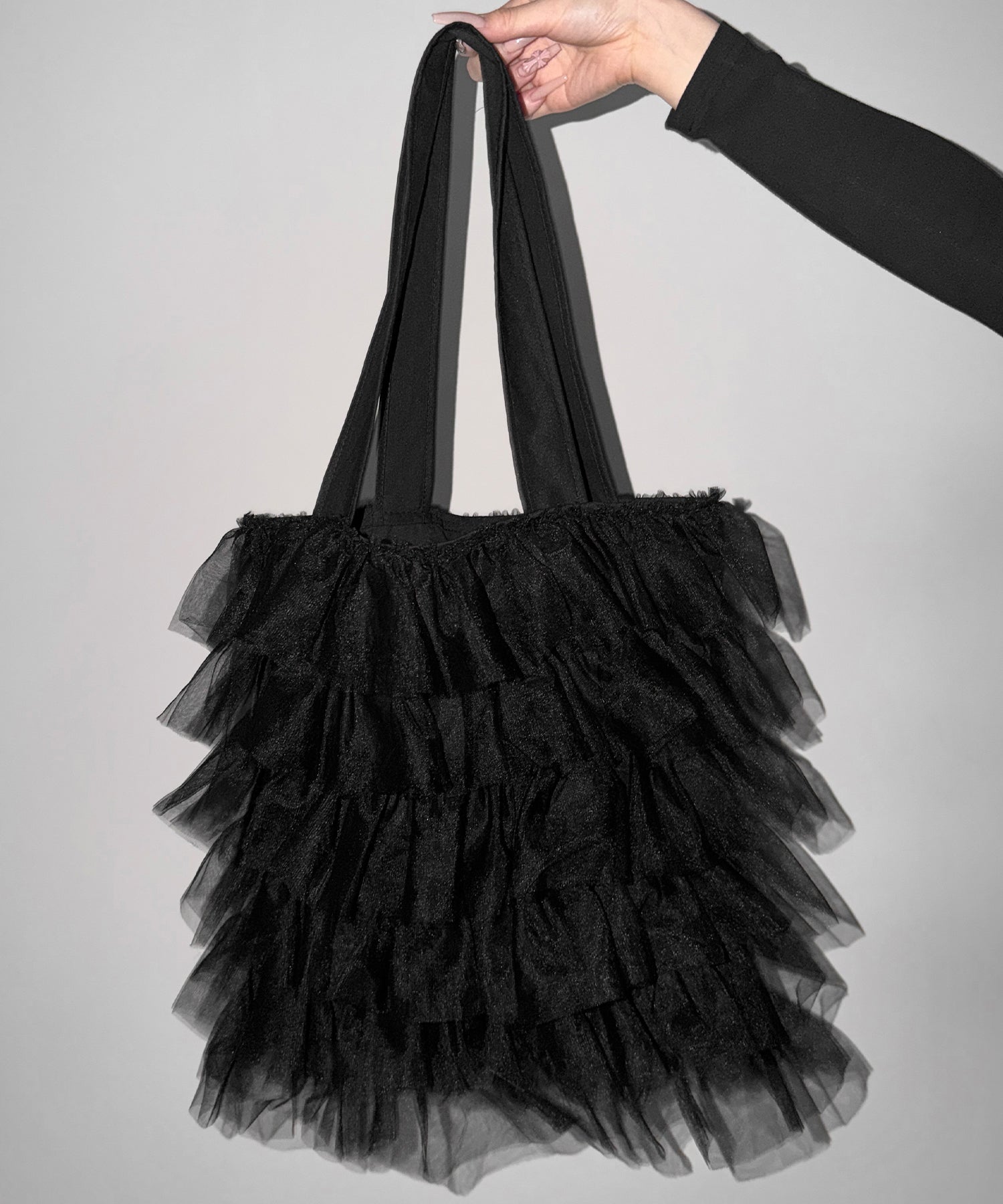【 3color ／ A4収納可 】チュールフリルスクエアトートバッグ ／ tulle frill square tote bag
