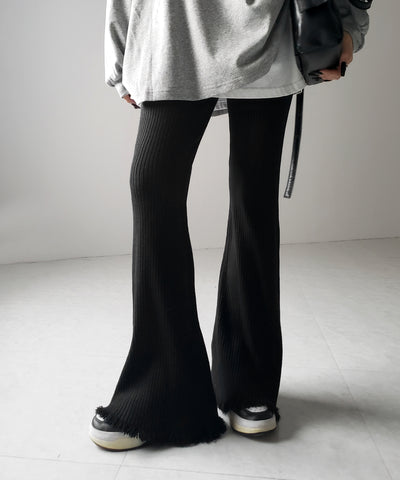 【 ２color 】フリンジリブニットフレアパンツ ／ fringe lib knit flare pants