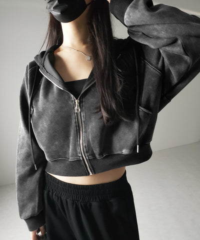 【 ２color 】ピグメントヴィンテージショートジップパーカー ／ pigment vintage short zip hoodie